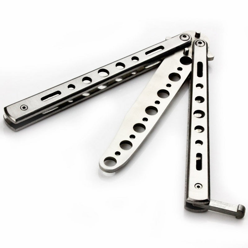 Oliasports Silvertrainer Metal Silver Practice Butterfly Balisong Trainer Knife