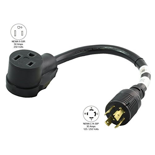 AC Connectors L1430650-018 1.5FT Welder Adapter Generator L14-30 Plug( 4 Prong 30Amp) to NEMA 6-50R 50 Amp 250-volt Adapter Cord-Limited Five year warranty