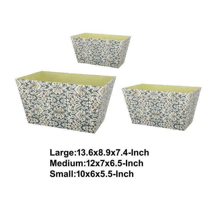 Rectangular Containers with Narrow Bottom, Set of 3, Blue and Beige