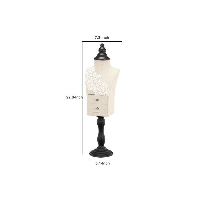 Contemporary Art Style Jewellery Stand with Two Drawers, Beige