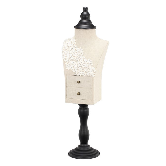 Contemporary Art Style Jewellery Stand with Two Drawers, Beige