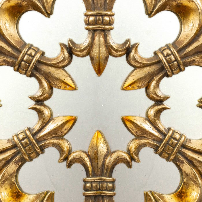 Antique Fleur de lis Designed Metal Finish Mirror, Gold