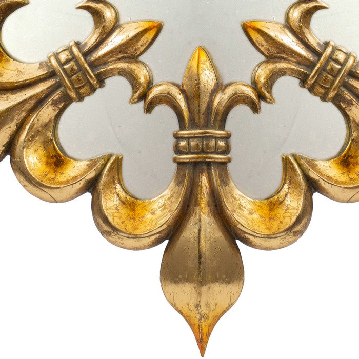 Antique Fleur de lis Designed Metal Finish Mirror, Gold
