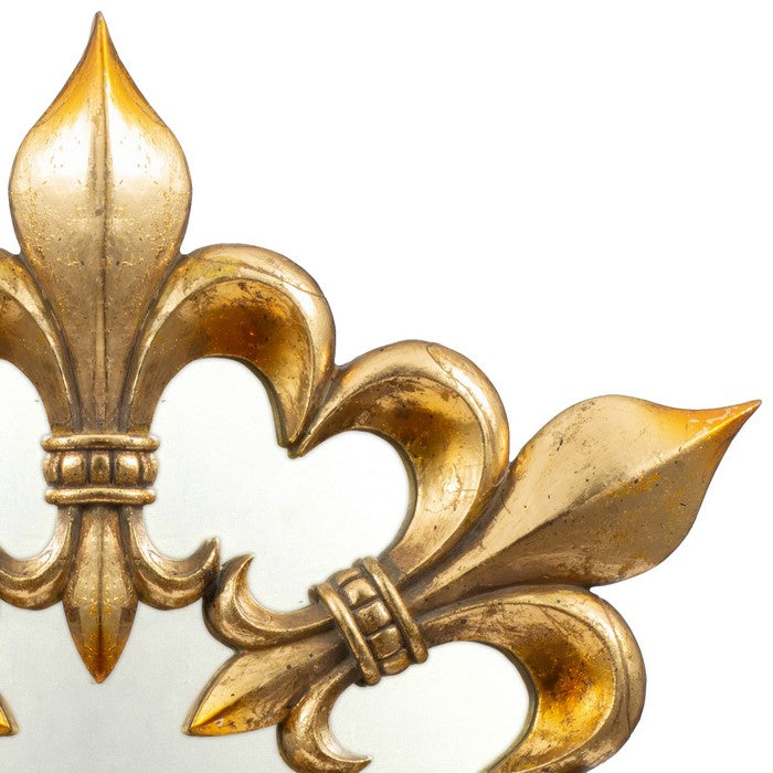 Antique Fleur de lis Designed Metal Finish Mirror, Gold
