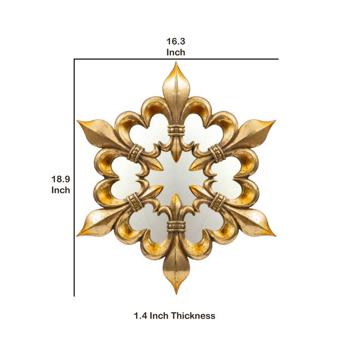 Antique Fleur de lis Designed Metal Finish Mirror, Gold