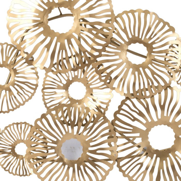 Contemporary Style Metal Wall Art with Coral Pattern Design, Gold
