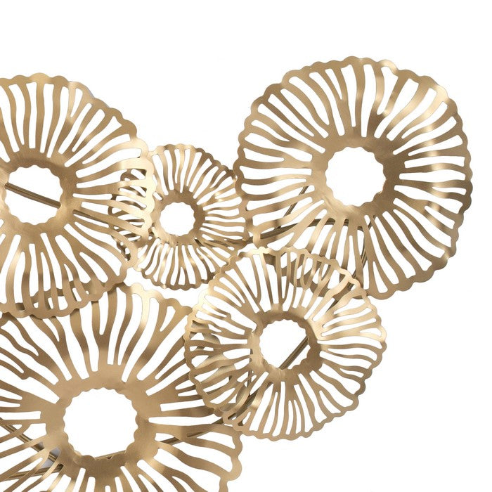 Contemporary Style Metal Wall Art with Coral Pattern Design, Gold