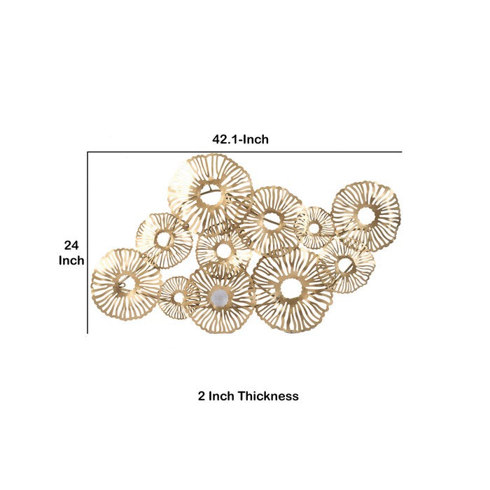 Contemporary Style Metal Wall Art with Coral Pattern Design, Gold