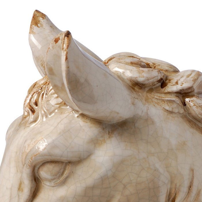 Transitional Style Ceramic Horse Head Decor Piece, Large, Beige