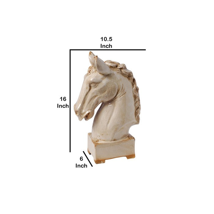 Transitional Style Ceramic Horse Head Decor Piece, Large, Beige