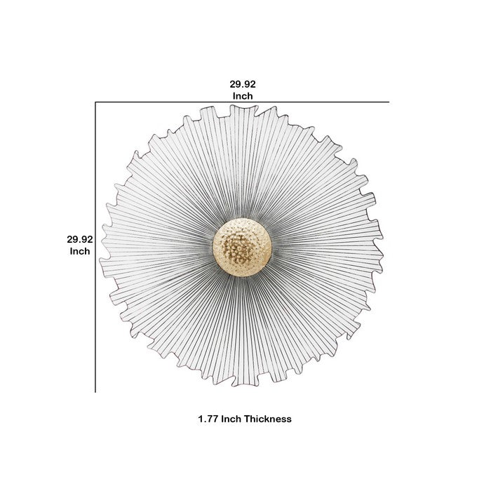 Floral Design Round Metal Wall Decor with Irregular Edges, Black and Gold