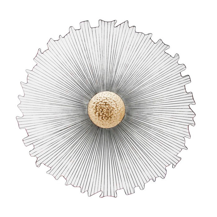 Floral Design Round Metal Wall Decor with Irregular Edges, Black and Gold
