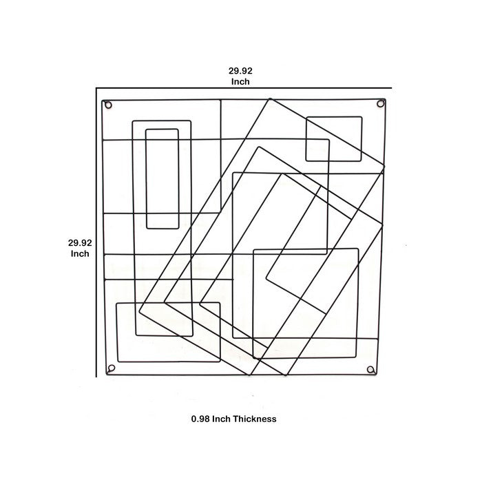 Contemporary Style Square Frame Metal Wall Decor, Black