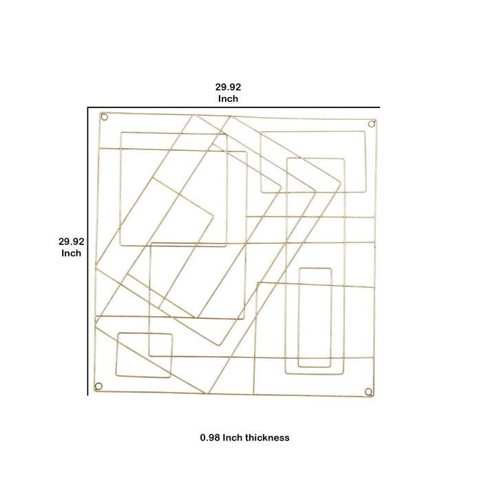 Contemporary Style Square Frame Metal Wall Decor, Gold