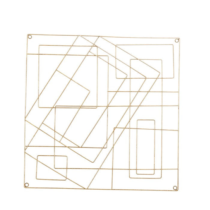 Contemporary Style Square Frame Metal Wall Decor, Gold