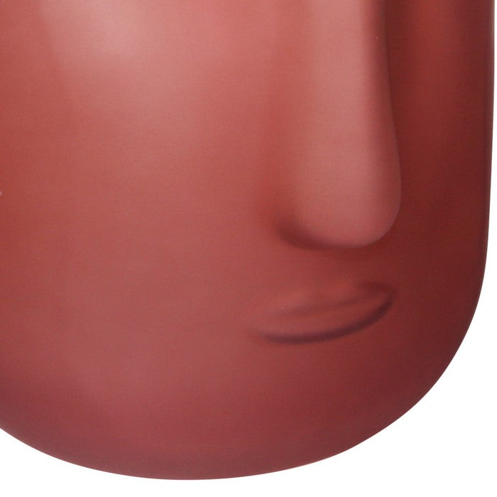 Contemporary Frosted Glass Face Sculpture Vase, Pink