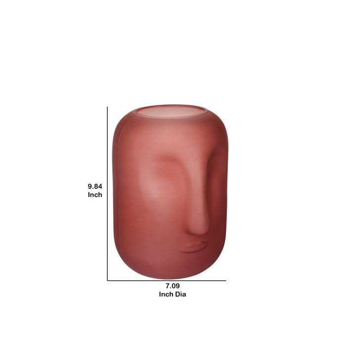Contemporary Frosted Glass Face Sculpture Vase, Pink
