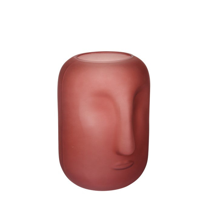 Contemporary Frosted Glass Face Sculpture Vase, Pink