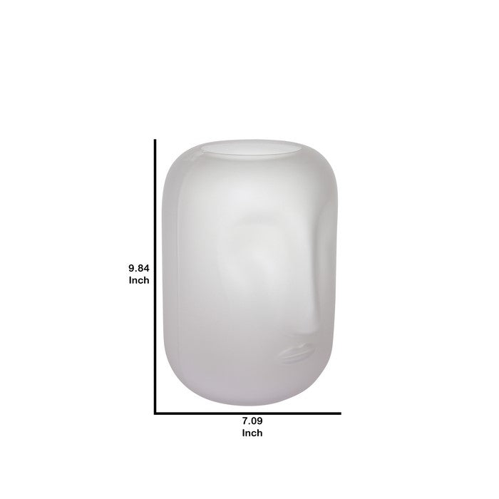 Contemporary Frosted Glass Face Sculpture Vase, White
