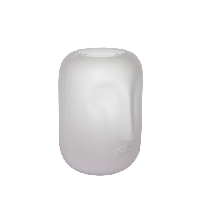 Contemporary Frosted Glass Face Sculpture Vase, White