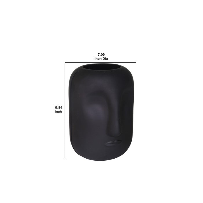 Contemporary Frosted Glass Face Sculpture Vase, Black