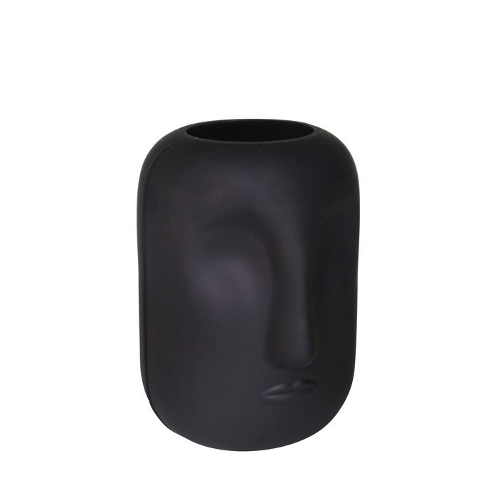 Contemporary Frosted Glass Face Sculpture Vase, Black