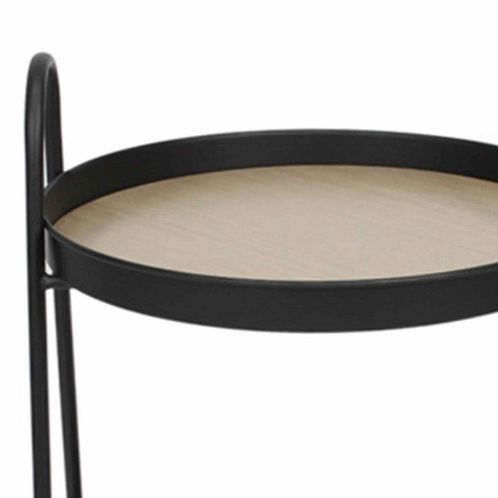 Contemporary Metal 2 Tier Side Table with Tubular Frame, Black and Beige