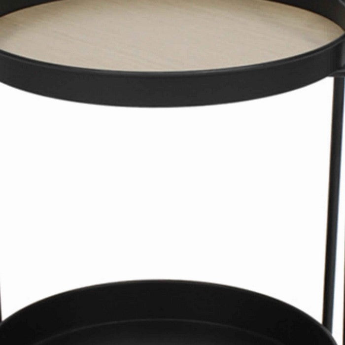 Contemporary Metal 2 Tier Side Table with Tubular Frame, Black and Beige