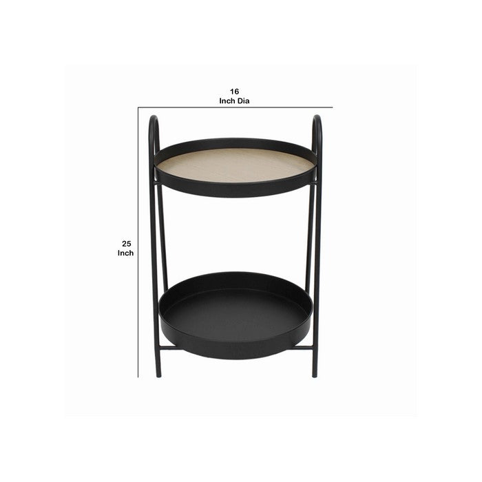 Contemporary Metal 2 Tier Side Table with Tubular Frame, Black and Beige