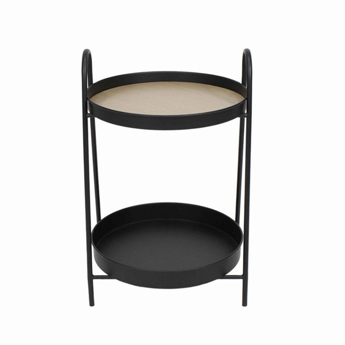 Contemporary Metal 2 Tier Side Table with Tubular Frame, Black and Beige