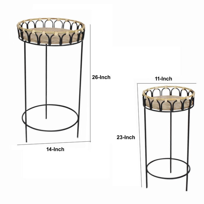 Round Metal Planter Stand with Tubular Legs, Set of 2, Brown and Black