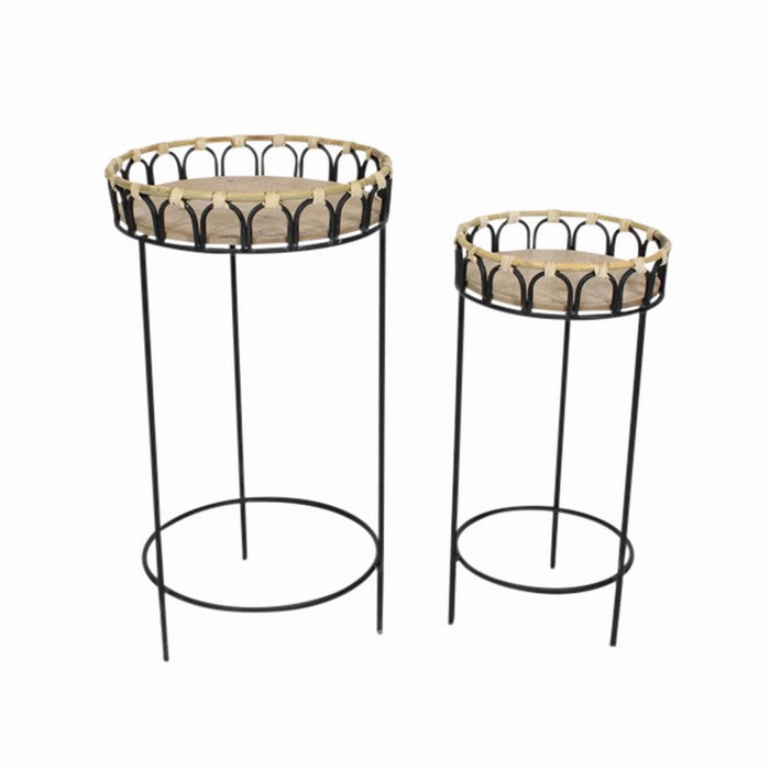 Round Metal Planter Stand with Tubular Legs, Set of 2, Brown and Black