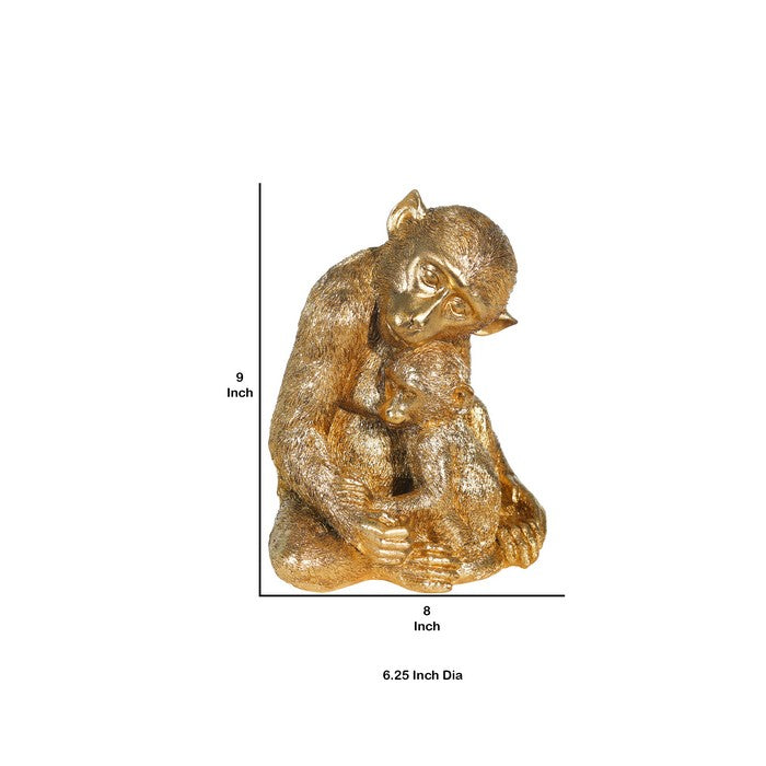 Decorative Miniature Monkey with Baby Polyresin Figurine, Gold