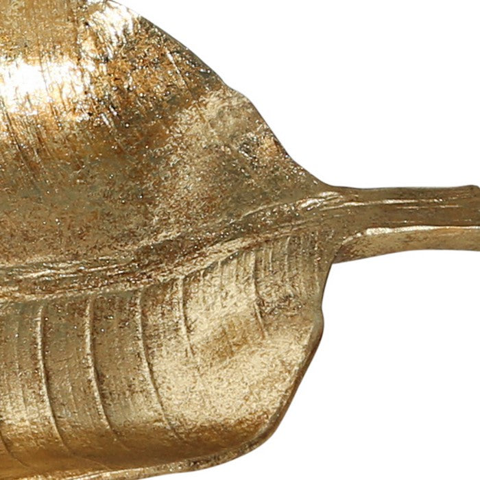 Decorative Polyresin Leaf Tray with Vein Details, Gold