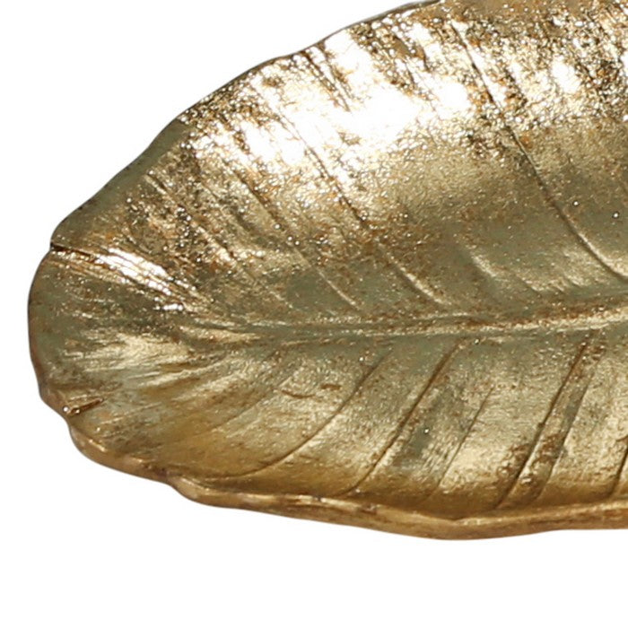 Decorative Polyresin Leaf Tray with Vein Details, Gold