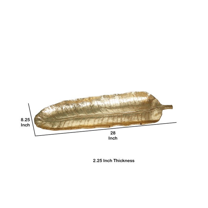Decorative Polyresin Leaf Tray with Vein Details, Gold
