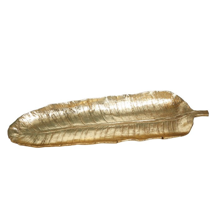 Decorative Polyresin Leaf Tray with Vein Details, Gold