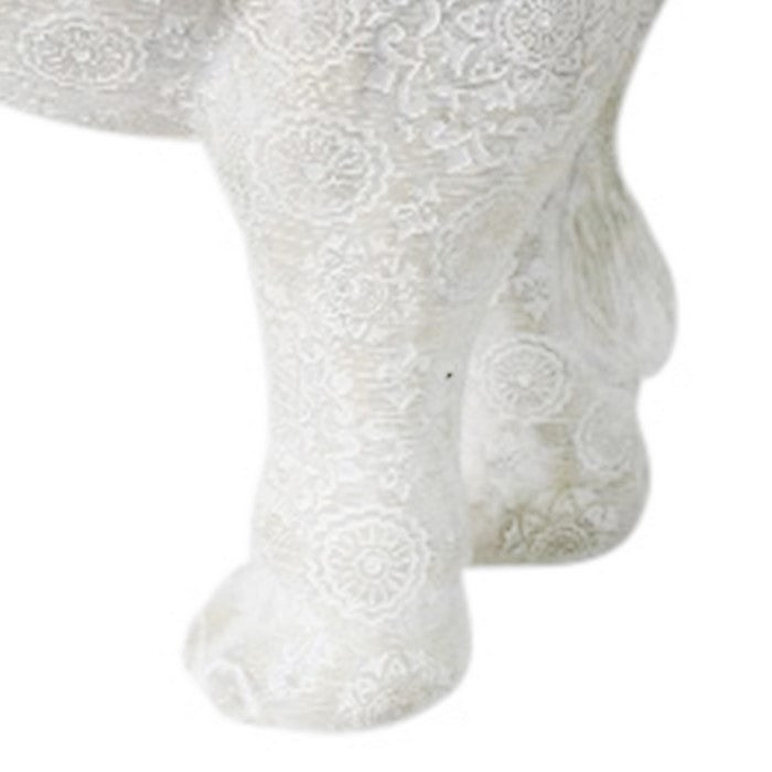 Decorative Polyresin Elephant Chair with Medallion Print, White