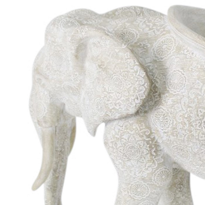 Decorative Polyresin Elephant Chair with Medallion Print, White