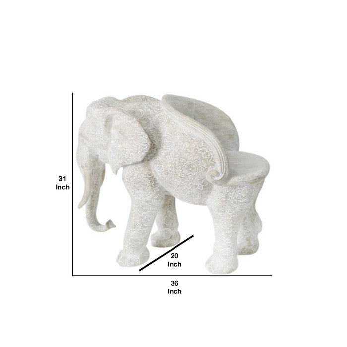 Decorative Polyresin Elephant Chair with Medallion Print, White