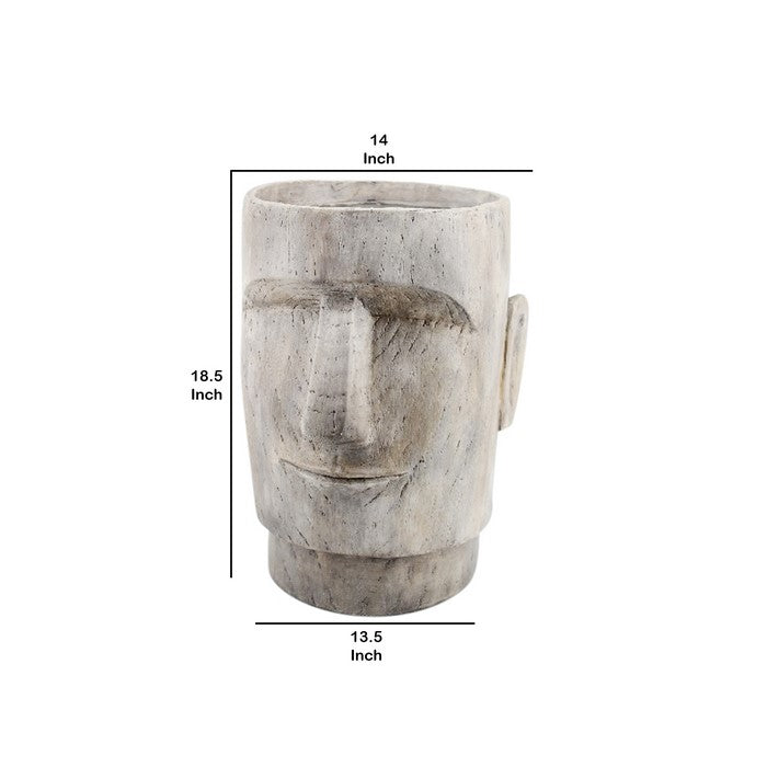 Polyresin Face Planter with Unique and Textured Detailing, Small, Gray