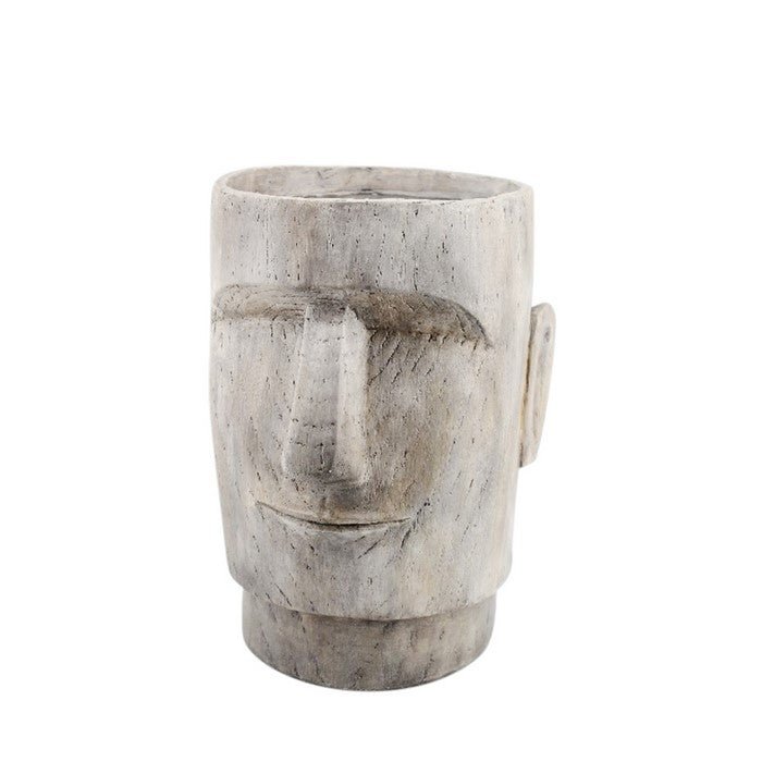 Polyresin Face Planter with Unique and Textured Detailing, Small, Gray