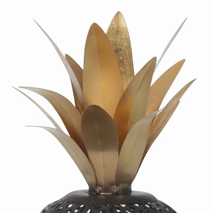 Metal Pineapple Decor with Cut Out Details, Large, Black and Bronze
