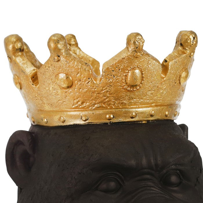 Polyresin Decorative Gorilla Figurine with Crown, Gold and Black