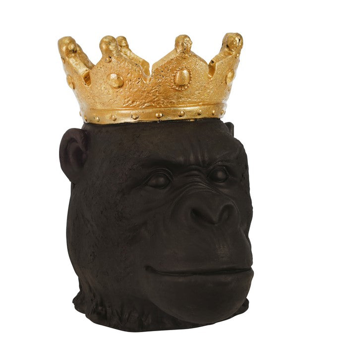 Polyresin Decorative Gorilla Figurine with Crown, Gold and Black