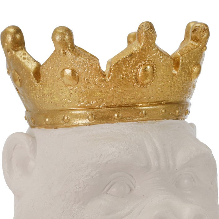 Polyresin Decorative Gorilla Figurine with Crown, Gold and White
