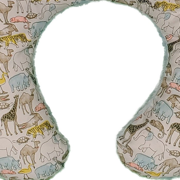 C Shaped Polyester Upholstered Baby Nursing Pillow with Animal Print, Multicolor