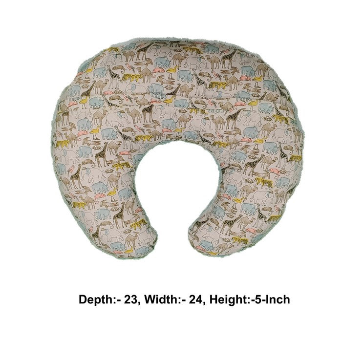 C Shaped Polyester Upholstered Baby Nursing Pillow with Animal Print, Multicolor