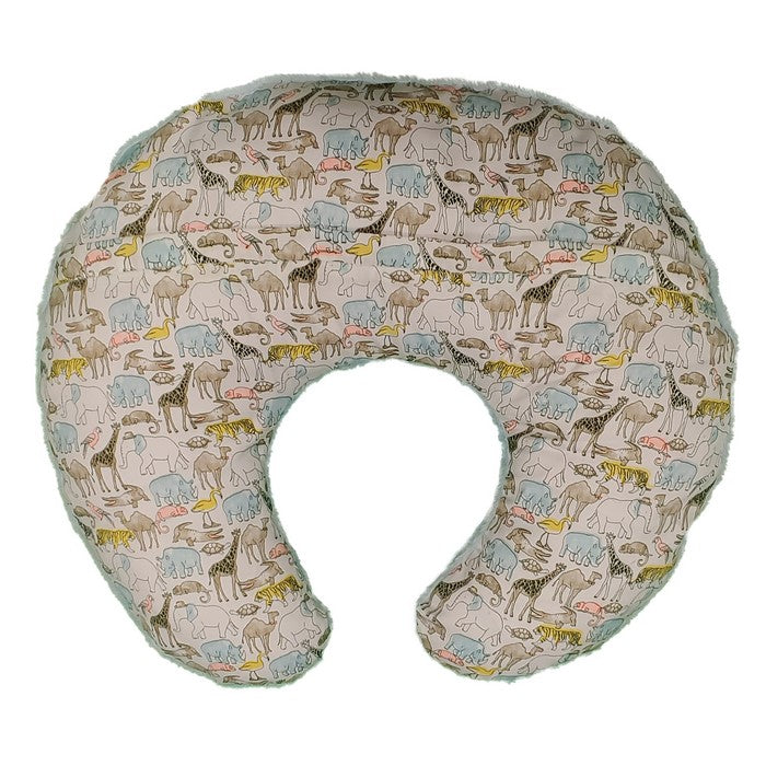 C Shaped Polyester Upholstered Baby Nursing Pillow with Animal Print, Multicolor
