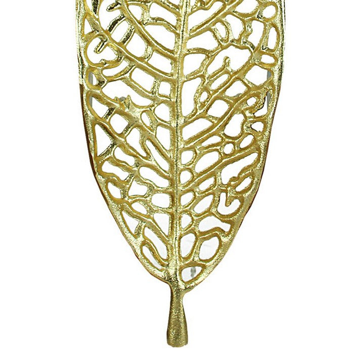 Metal Decorative Leaf Tray with Cut Out Vein Design, Gold